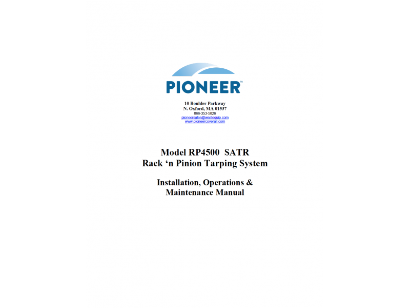 Model RP4500 SATR Rack ‘n Pinion Tarping System Installation, Operations& Maintenance Manual