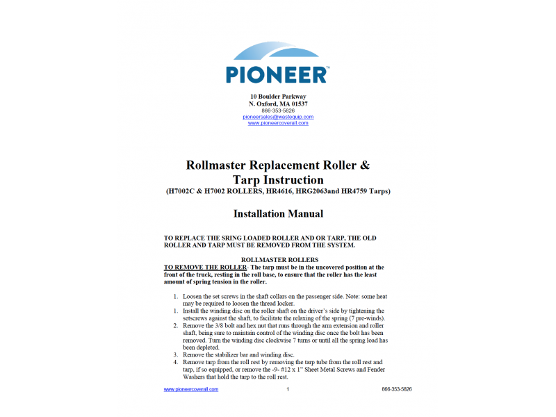 Rollmaster Replacement Roller & Tarp Instruction
