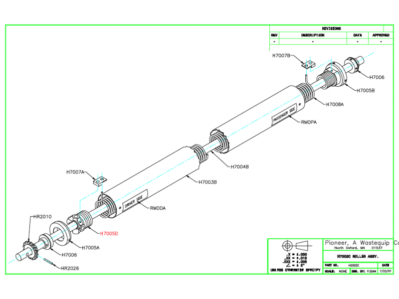 H7002 Rollmaster Replacement Roller Diagram